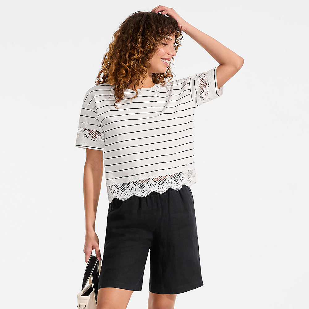 Premium Pure Linen Pull-On Shorts, Women, size: S, regular, Black, Linen, by Lands' End