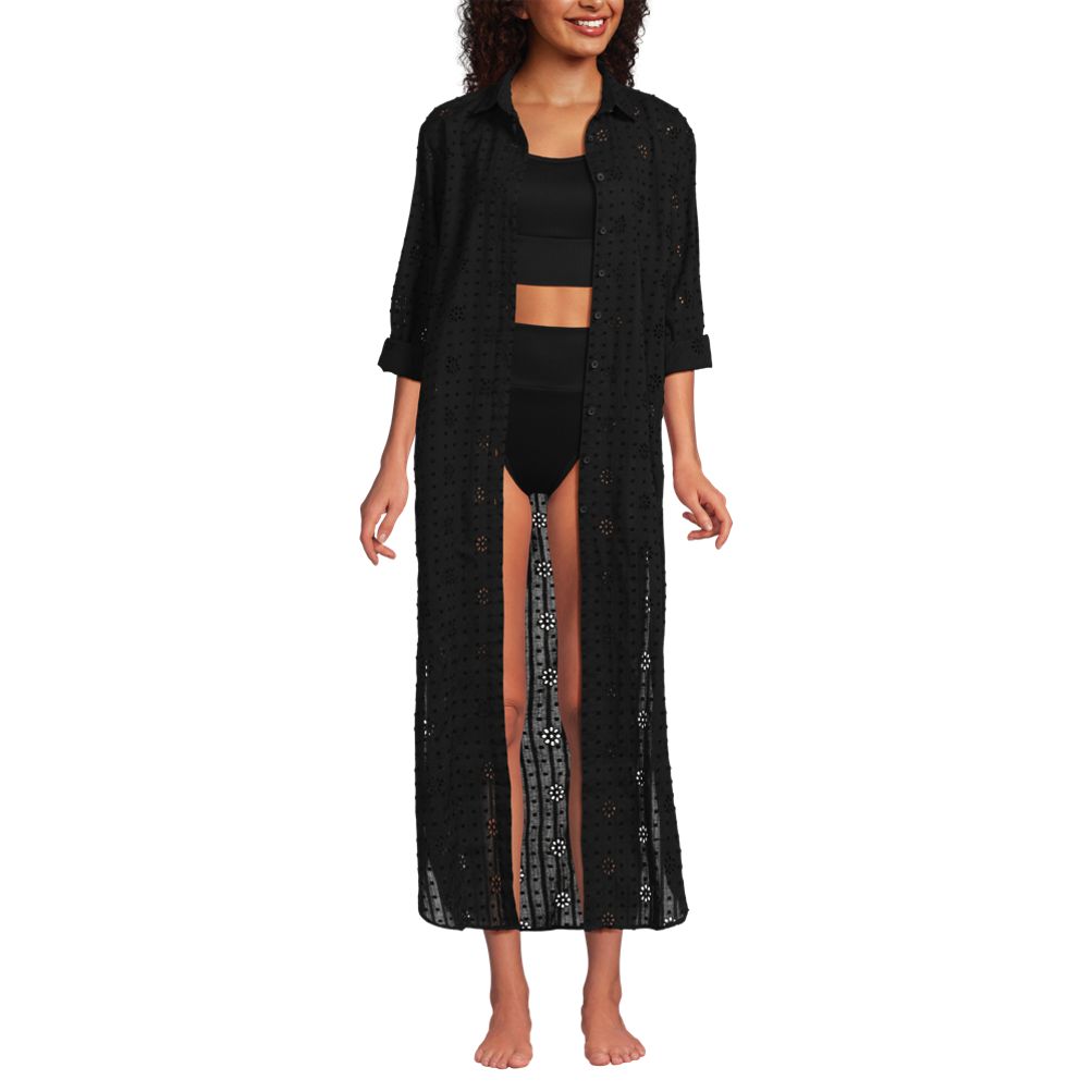 Women's Eyelet Button Down Maxi Cover-up Dress | Lands' End