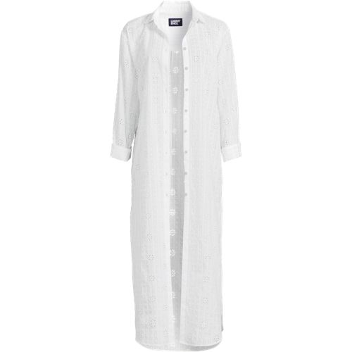 Women's Eyelet Button Down Maxi Cover-up Dress - image 4