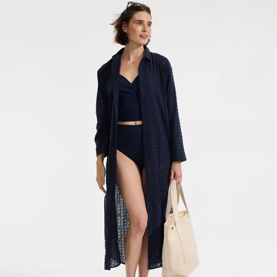 Women's Eyelet Button Down Maxi Cover-up Dress - primary