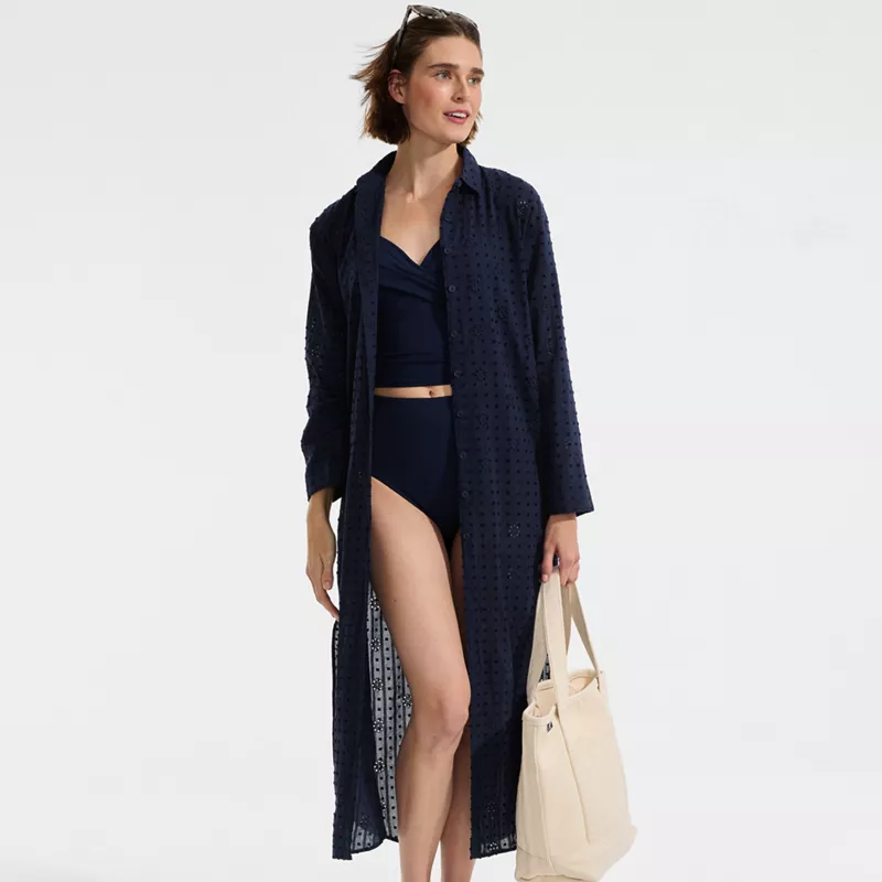 Women's Eyelet Button Down Maxi Cover-up Dress, alternative image