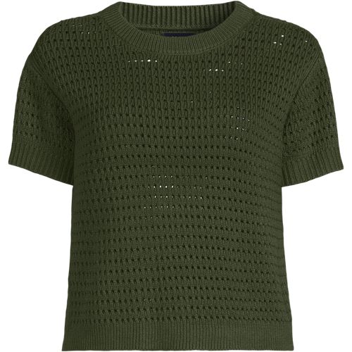 Women's Cotton Viscose Short Sleeve Crew Neck Sweater, Front