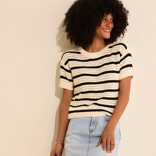 Women's Cotton Viscose Short Sleeve Crew Neck Sweater, alternative image