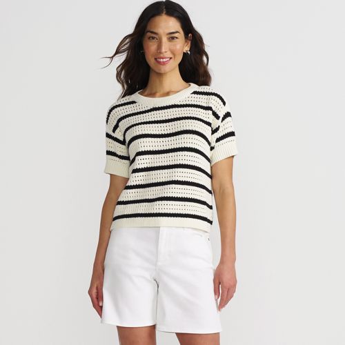 Women's Cotton Viscose Short Sleeve Crew Neck Sweater, Front