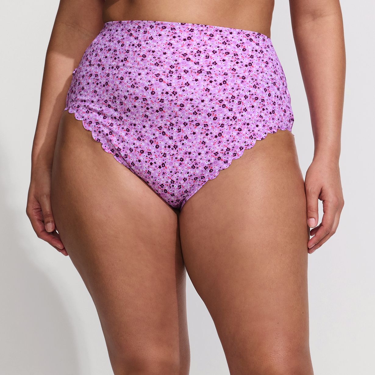 Women's Tugless Scallop High Waisted Bikini Bottoms