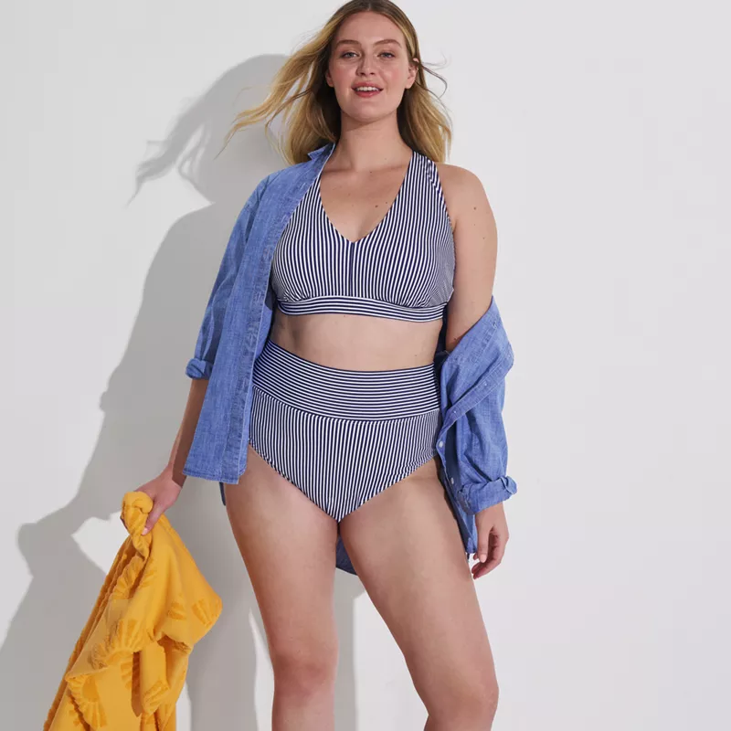 Women's Plus Size V-neck Bikini and High Waisted Bottom Swimsuit Set, alternative image