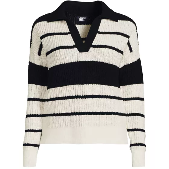 Women's Cotton Boucle Johnny Collar Shaker Pullover - primary