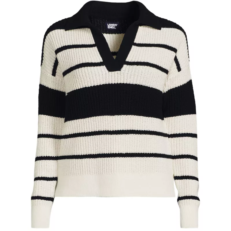 Women's Plus Size Cotton Boucle Johnny Collar Shaker Pullover, Front