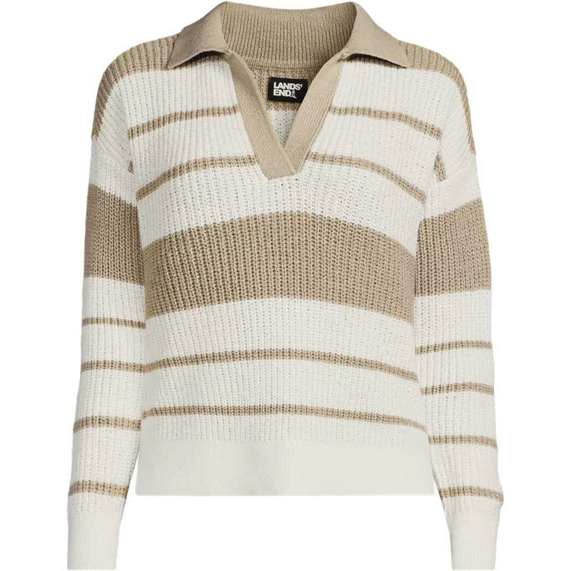Women's Cotton Boucle Johnny Collar Shaker Pullover, Front