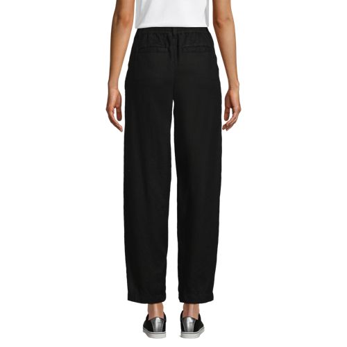 Women's Linen High Rise Pleated Barrel Leg Ankle Pants, Back