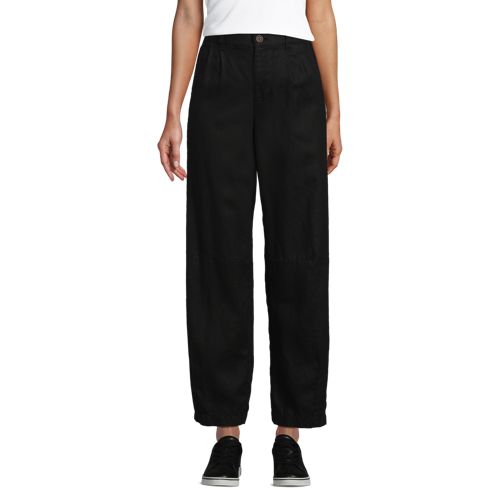 Women's Linen High Rise Pleated Barrel Leg Ankle Pants, Front