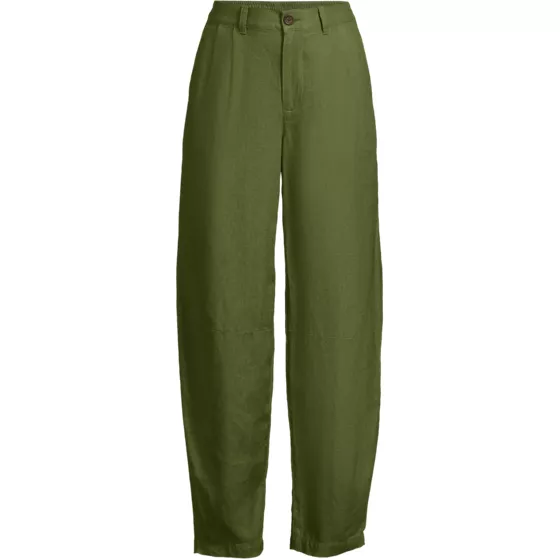 Women's Linen High Rise Pleated Barrel Leg Ankle Pants - primary