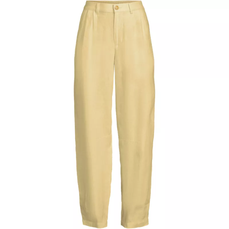 Women's Linen High Rise Pleated Barrel Leg Ankle Pants, Front