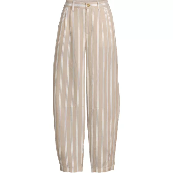 Women's Petite Linen High Rise Pleated Barrel Leg Ankle Pants - primary