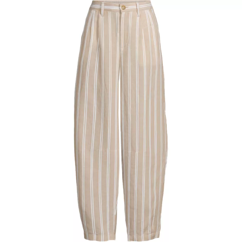 Women's Linen High Rise Pleated Barrel Leg Ankle Pants, Front