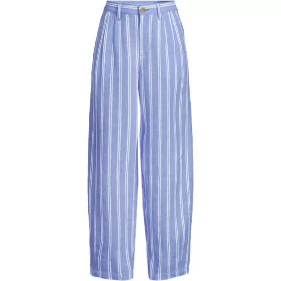Women's Plus Size Linen High Rise Pleated Barrel Leg Ankle Pants - primary