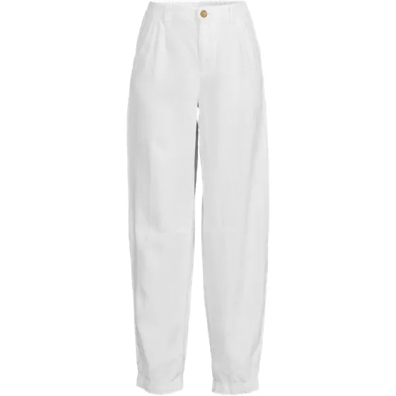 Women's Plus Size Linen High Rise Pleated Barrel Leg Ankle Pants - primary