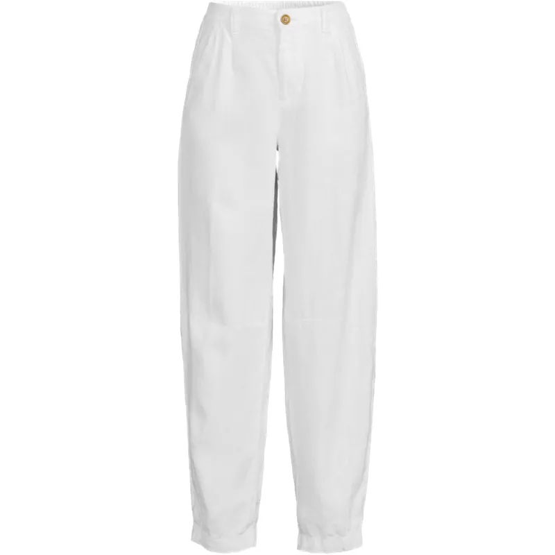 Women's Plus Size Linen High Rise Pleated Barrel Leg Ankle Pants, Front