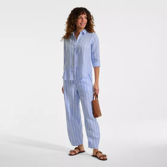 Women's Petite Linen High Rise Pleated Barrel Leg Ankle Pants - primary