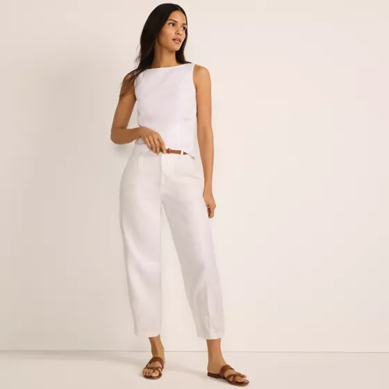Women's Linen High Rise Pleated Barrel Leg Ankle Pants - primary