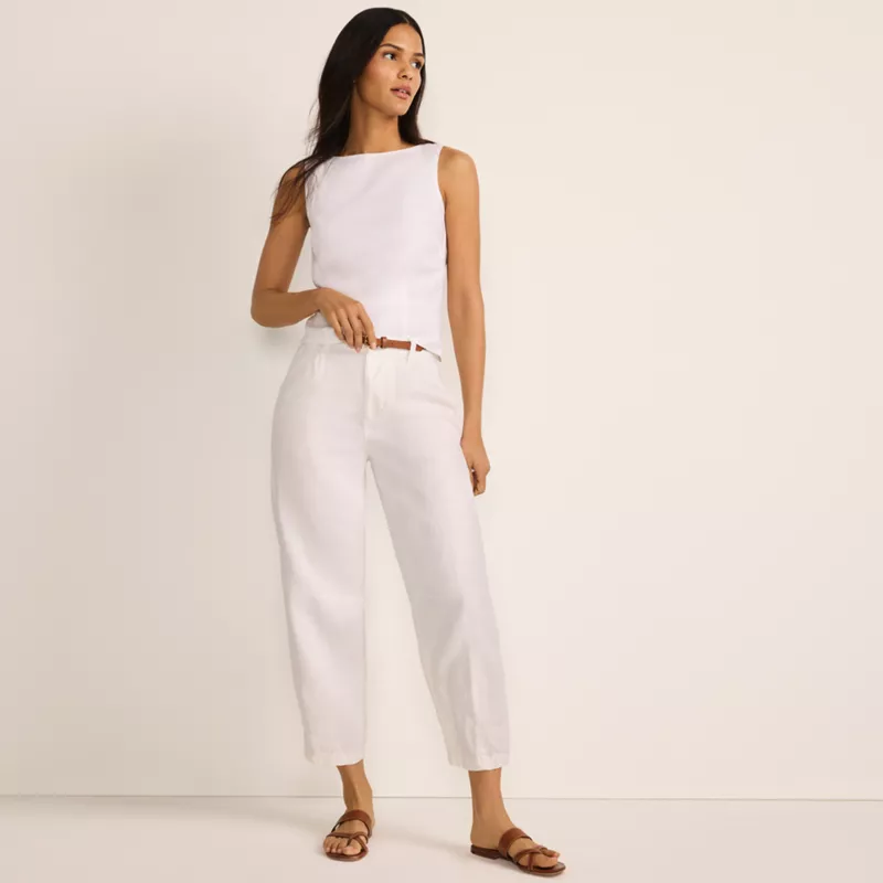 Women's Petite Linen High Rise Pleated Barrel Leg Ankle Pants, alternative image
