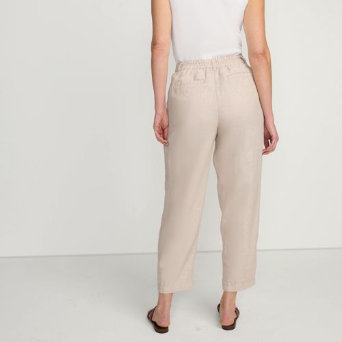 Women's Linen High Rise Pleated Barrel Leg Ankle Pants, Back