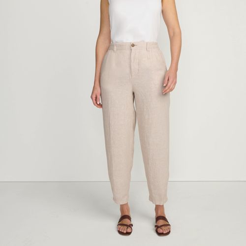 Women's Linen High Rise Pleated Barrel Leg Ankle Pants, Front