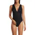 Women's Mesh Ribbed Plunge High Leg One Piece Swimsuit, Front