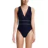 Women's Mesh Ribbed Plunge High Leg One Piece Swimsuit, Front
