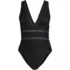 Women's Mesh Ribbed Plunge High Leg One Piece Swimsuit, Front
