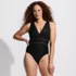 Women's Mesh Ribbed Plunge High Leg One Piece Swimsuit, Front