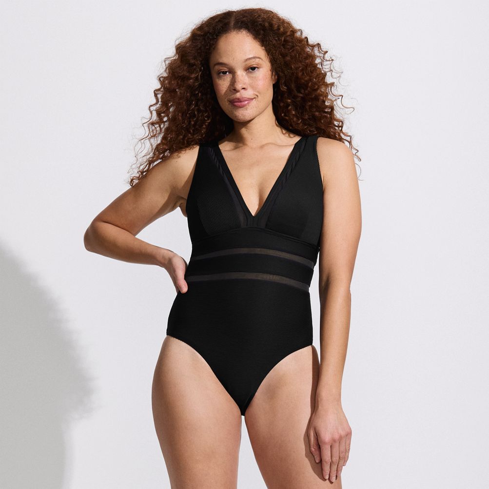 【PORTERNA】Relt mid-length one piece Women's Square Neck High Leg One Piece Swimsuit | Lands' End