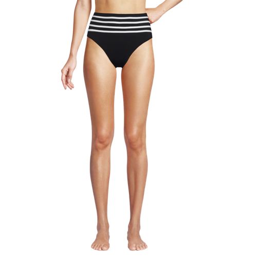 Women's Chlorine Resistant Piped Clean Front High Waisted High Leg Bikini Bottoms, Front