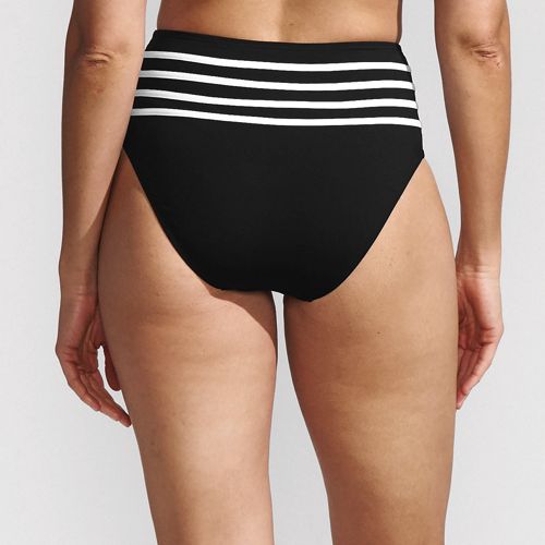 Women's Chlorine Resistant Piped Clean Front High Waisted High Leg Bikini Bottoms, Back