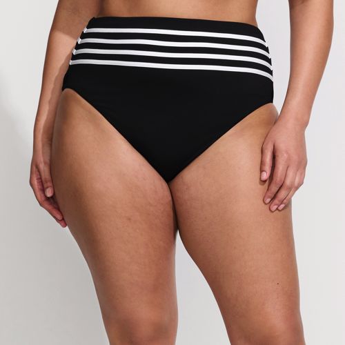  Lands' End Bikinihose Mit Paspelierung, High Waist, Hoher Beinausschnitt, Damen, Größe:48 Plus, Schwarz, Elasthan/nylon-mischung, By Lands' End 