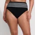 Women's Plus Size Chlorine Resistant Piped Clean Front High Waisted High Leg Bikini Bottoms, Front