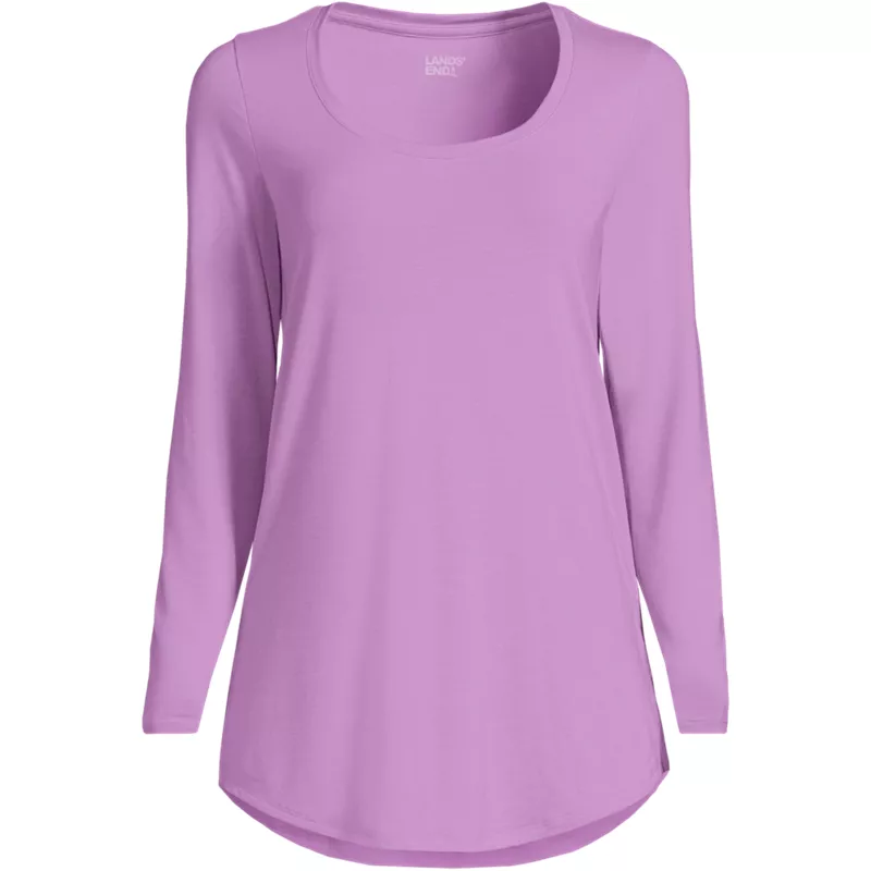 Women's Long Sleeve Power Performance Scoop Neck Curved Hem Tunic Tee, Front