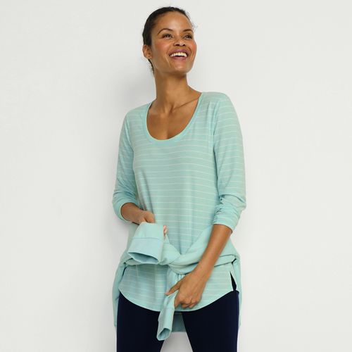 売れ筋商品|||ランズエンド カットソー トップス レディース Plus Size Sleeveless Power Performance Scoop Neck Curved Hem Tunic Tank Soft sky blue pinstripe Women's Sleeveless Power Performance Scoop Neck Curved Hem