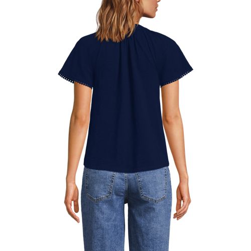 Women's Slub Short Sleeve Notch Neck Top, Back