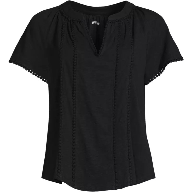 Women's Slub Short Sleeve Notch Neck Top, Front