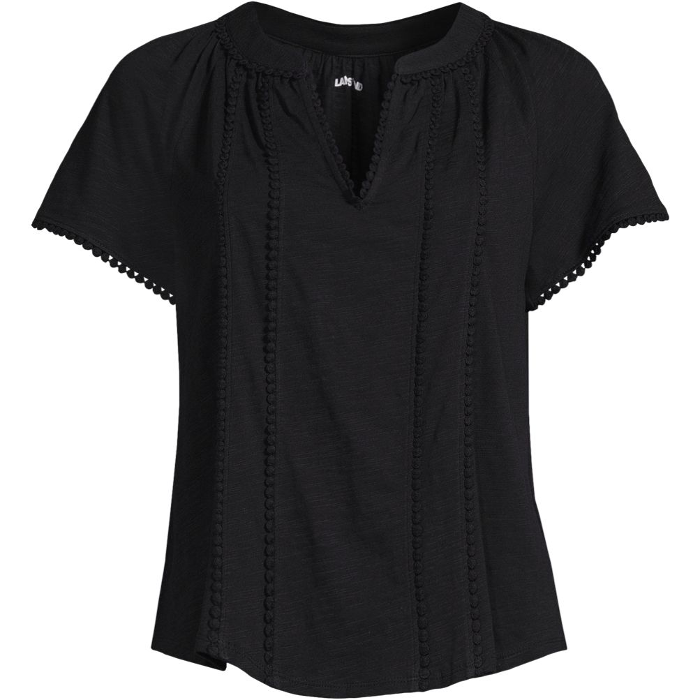 V Neck Top With Small Lace Details And Soft Gathering Under Chest Camiseta De Springfield De Color Verde