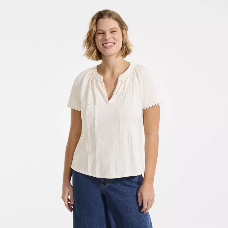 Women's Slub Short Sleeve Notch Neck Top, alternative image