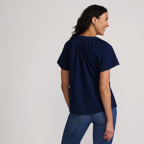 Women's Slub Short Sleeve Notch Neck Top, Back