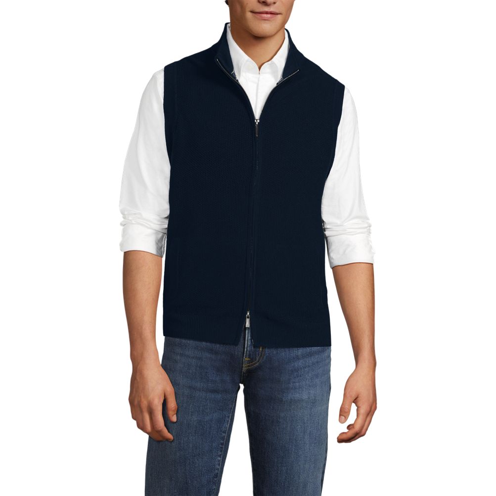 Men's Washable Merino Full Zip Sweater Vest | Lands' End