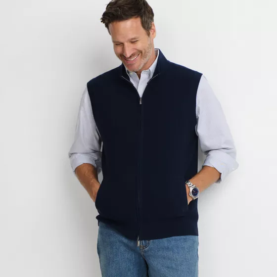 Men's Washable Merino Full Zip Sweater Vest - primary