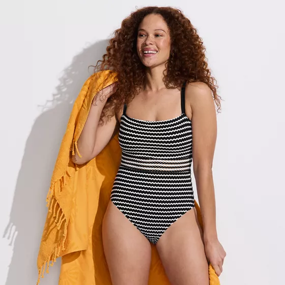 Women's Crochet Square Neck High Leg One Piece Swimsuit - primary
