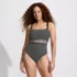 Women's Crochet Square Neck High Leg One Piece Swimsuit, Front