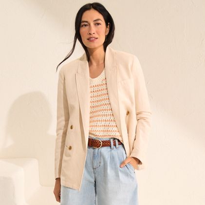 Women's Linen Double Breasted Blazer - primary