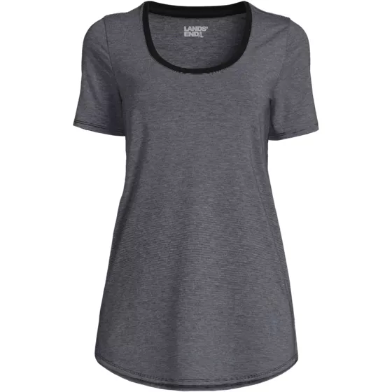 Women's Petite Short Sleeve Power Performance Scoop Neck Curved Hem Tunic Tee - primary