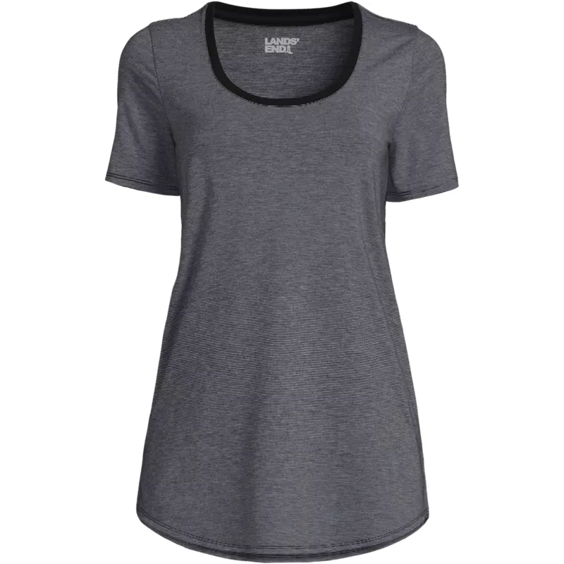 Women's Petite Short Sleeve Power Performance Scoop Neck Curved Hem Tunic Tee, Front